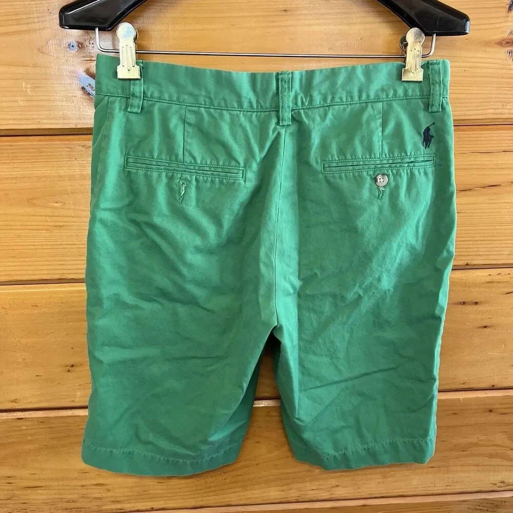 Polo Ralph Lauren Cotton Flat Front Green Shorts Casual Men’s Size 30 W Logo